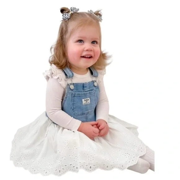 oshkosh denim jumper dress Oshkosh Girls Denim Overalls Dress Size 5 Jumper Blue Jean Pockets Button Down